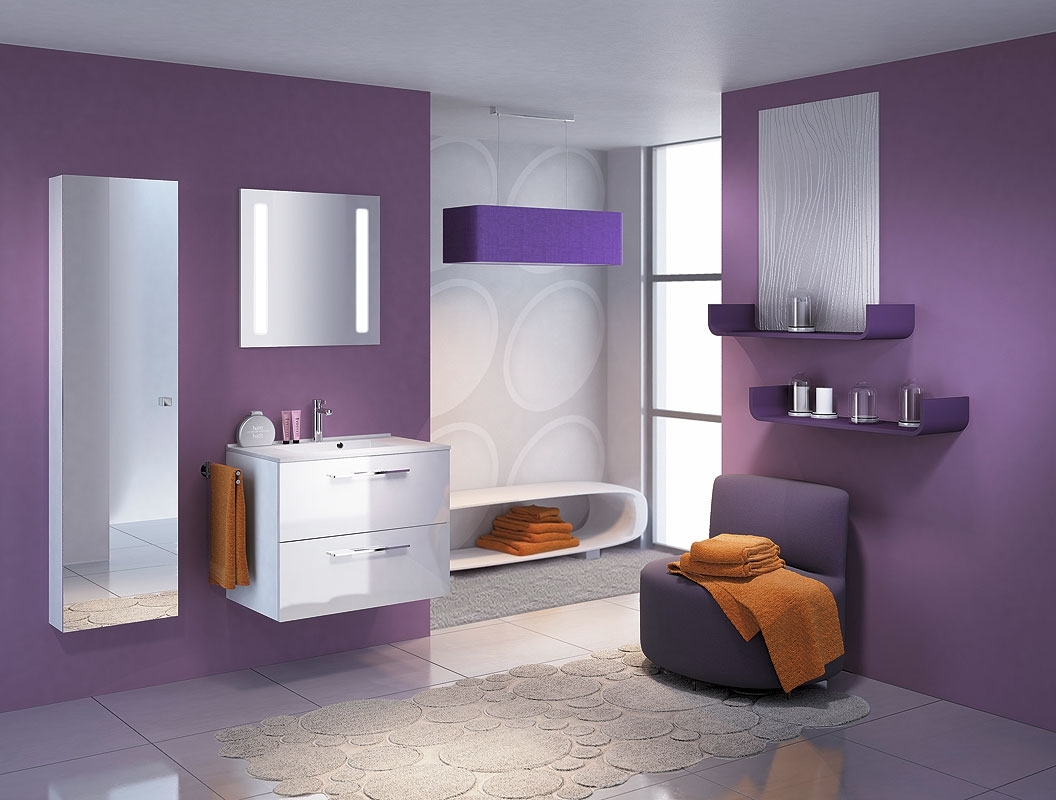 Bathroom Paint White Marvelous Bathroom Paint Ideas With White Floating Vanity Cabinets Minimalist Flat Mirror Furnished With Single Towel Rack And Completed With Soft Chair On Elegant Rug Bathroom The Great Advantages Of Bathroom Paint Ideas