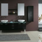Black Color In Marvelous Black Color Of Vanity In Modern Bathroom Coupled By Double Sink Added With Bathroom Wall Cabinets Between Mirrors And Furnished With Grey Rug Bathroom The Best Choice For Bathroom: Bathroom Wall Cabinets