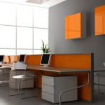 Modern Office Applying Marvelous Modern Office Interior Design Applying Grey Also White And Orange Room Color Furnished With Elongated Desk Completed With Computer Sets And Chair Interior Design Trying To Make The Unique Office Interior Design