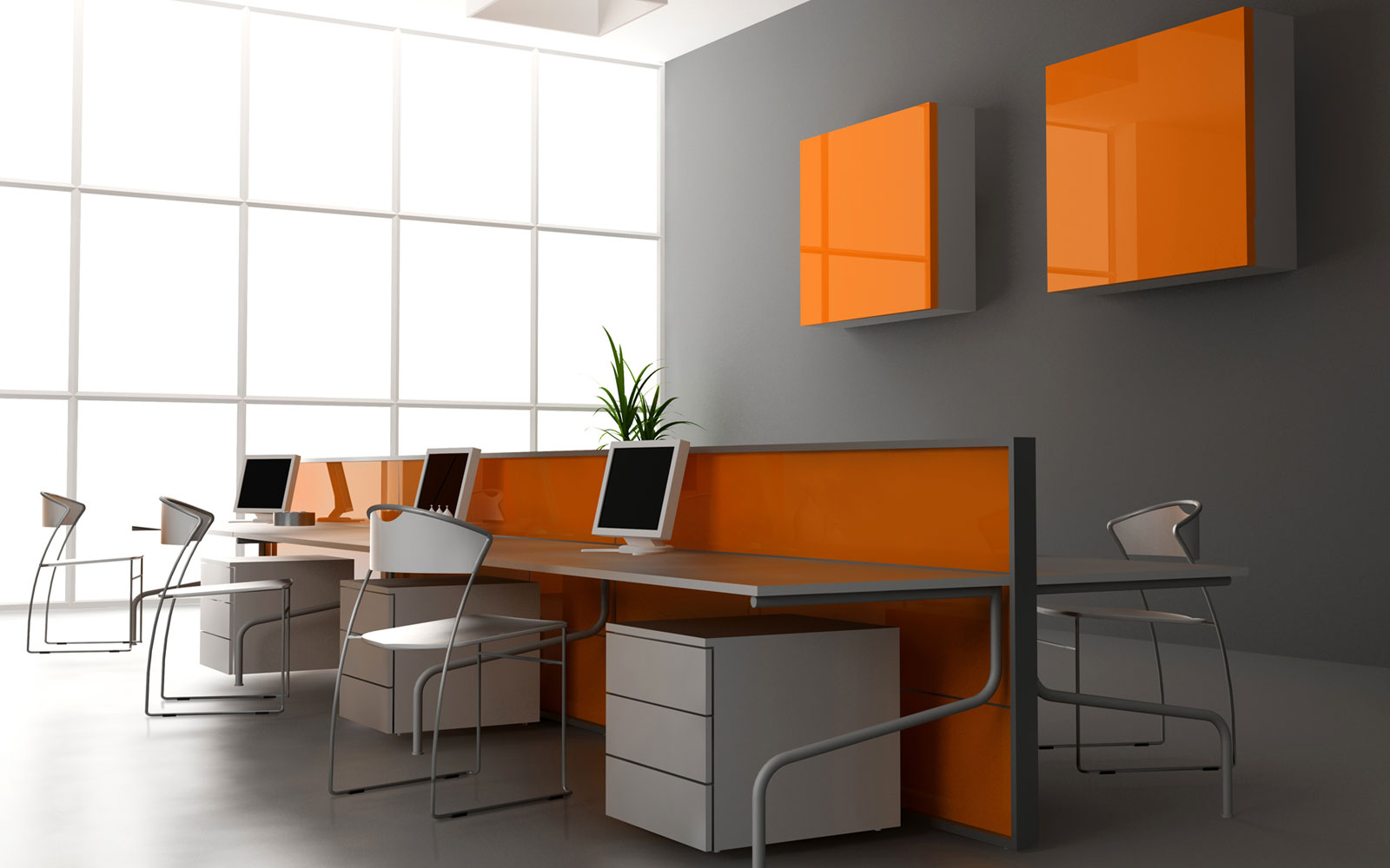 Modern Office Applying Marvelous Modern Office Interior Design Applying Grey Also White And Orange Room Color Furnished With Elongated Desk Completed With Computer Sets And Chair Interior Design Trying To Make The Unique Office Interior Design