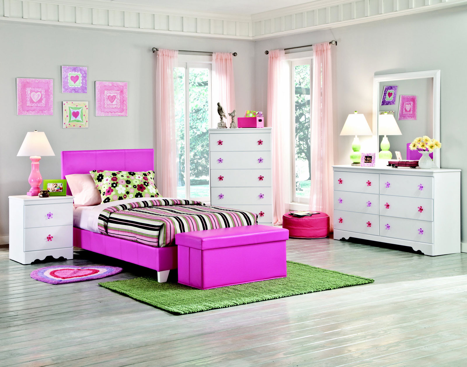 White And Bedroom Marvelous White And Pink Girls Bedroom Sets Including Single Bed And Bench Storage Completed By Night Lamp With Nightstand And Furnished With Drawers Sets Bedroom Girls Bedroom Sets: Combining The Cute Aspects