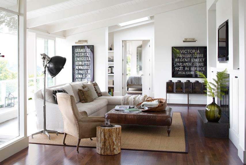 Country Living Leather Masculine Country Living Room With Leather Ottoman Coffee Table Also Letter Wall Art Idea And Unusual Floor Lamp Design Living Room  Country Living Room Appears Appealing Interior 