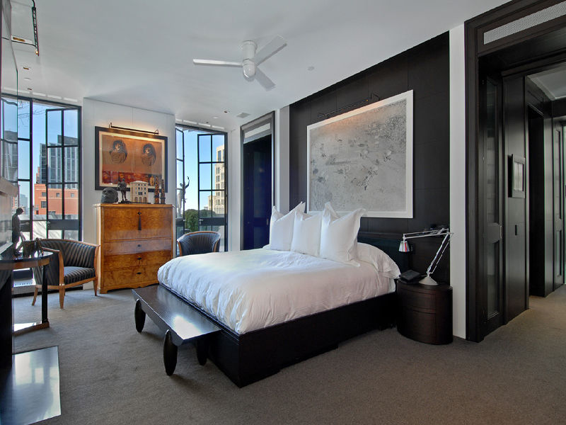 Bedroom Modern With Master Bedroom Modern Penthouse Design With Black And White Interior Color Decorating Ideas Gray Carpet Tiles Glass Window Vintage Chest Of Drawer Plus Wooden Bench Seat Architecture Sophisticated Five-Story Penthouse With Luxurious Interiors