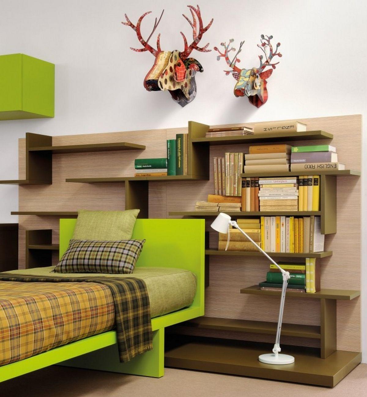 Design For Ideas Mesmerizing Design For Bookshelf Decorating Ideas With Oak Material Beside Green Single Bed Decoration Bookshelf Decorating Ideas Complementing Your Minimalist Seating Room