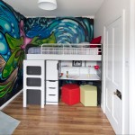 Kids Bedroom Wall Mesmerizing Kids Bedroom Applying Graffiti Wall Design Of Kids Chat Rooms Furnished With Bunk Bed Combined With Desk Completed With Spot Table Lamp And Unique Chairs Kids Room Design And Furniture Of Kids Chat Rooms