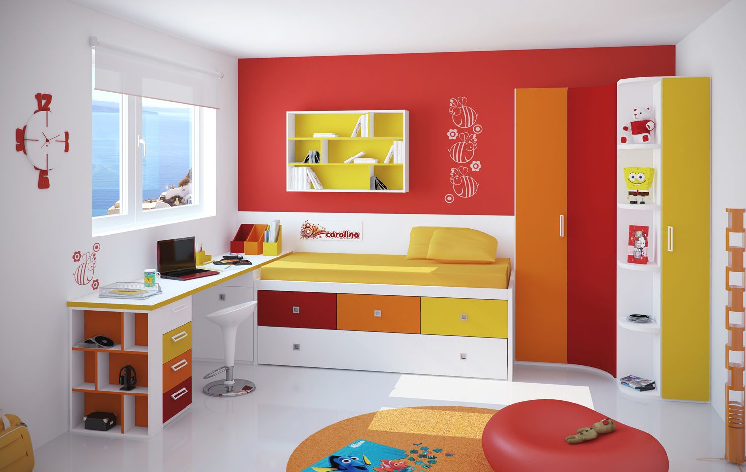 Kids Bedroom And Mesmerizing Kids Bedroom Applying Red And White Also Yellow Interior Color Of Kid Room Ideas With Single Bed On Platform Drawers Combined With Desk And Completed With Cupboards Kids Room 15 Trendy Kids Room Ideas For The Bold Modern Home