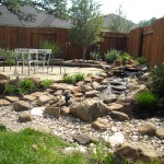 White Outdoor Set Mesmerizing White Outdoor Seating Area Set Beside Rock Garden With Stream Accent Designed On Beautiful Backyard Garden Landscaping Garden  Landscaping With Rocks Present Impressing Landscape 