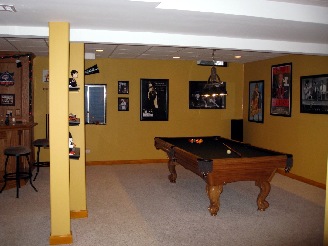 Basement Finishing Traditional Minimalist Basement Finishing Ideas With Breathtaking Traditional Design Completed With Billiard Table And Yellow Wall Color Design Ideas Basement Basement Finishing Ideas Leading To Stunning Results
