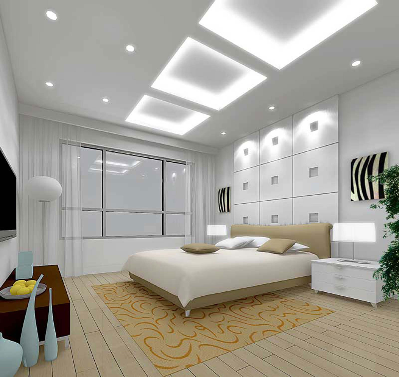 Bedroom Interior With Minimalist Bedroom Interior Design Decorated With Modern Style Using White Furniture And Modern Ceiling Lights Interior Design Modern Ceiling Lights With Hanged Pendant Fixtures And Curved Contemporary Style Lighting