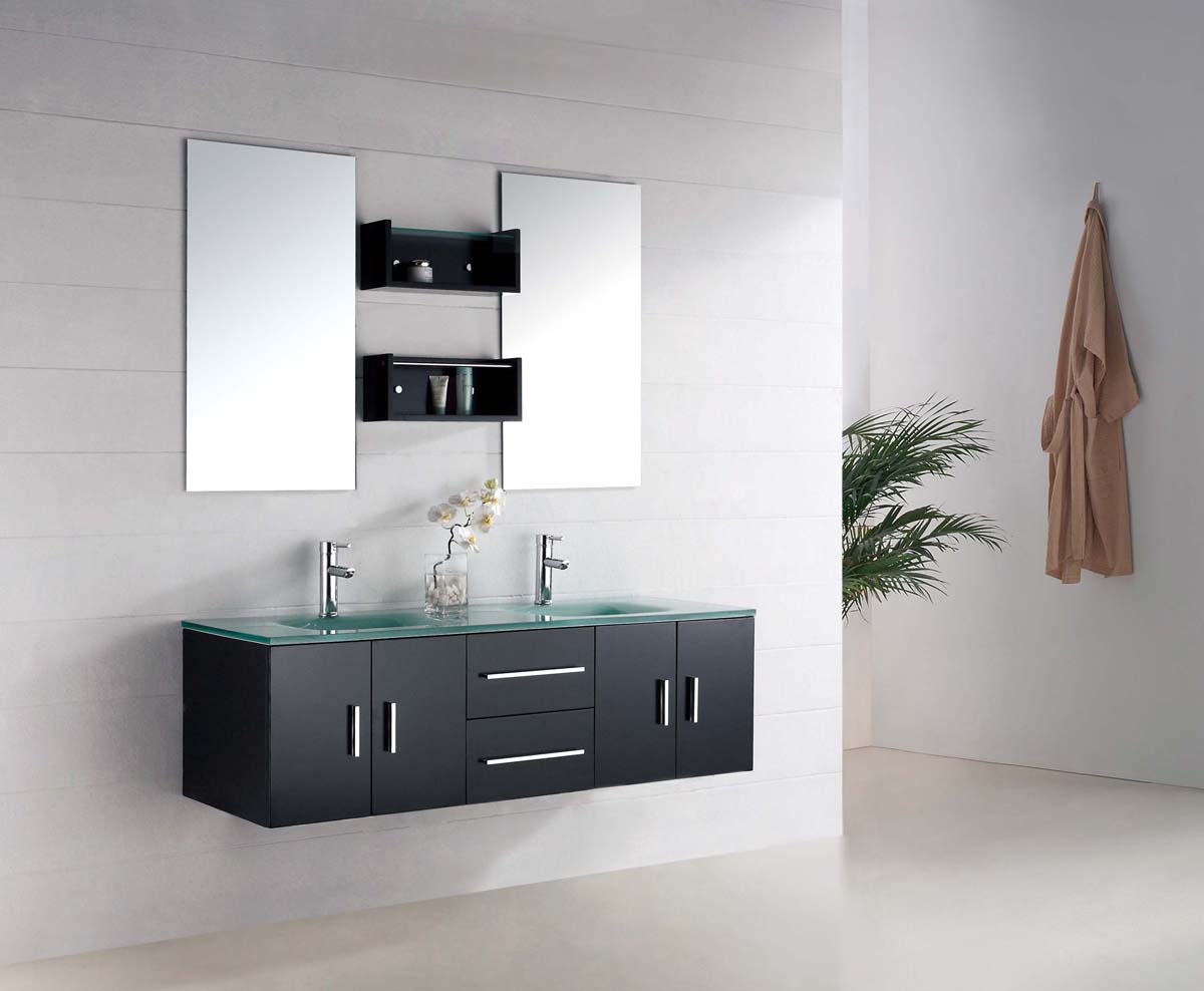 Modern Bathroom In Minimalist Modern Bathroom Vanities Design In Grey Color Made From Wooden Material Combined With Glass Countertop Bathroom Modern Bathroom Vanities As Amusing Interior For Futuristic Home