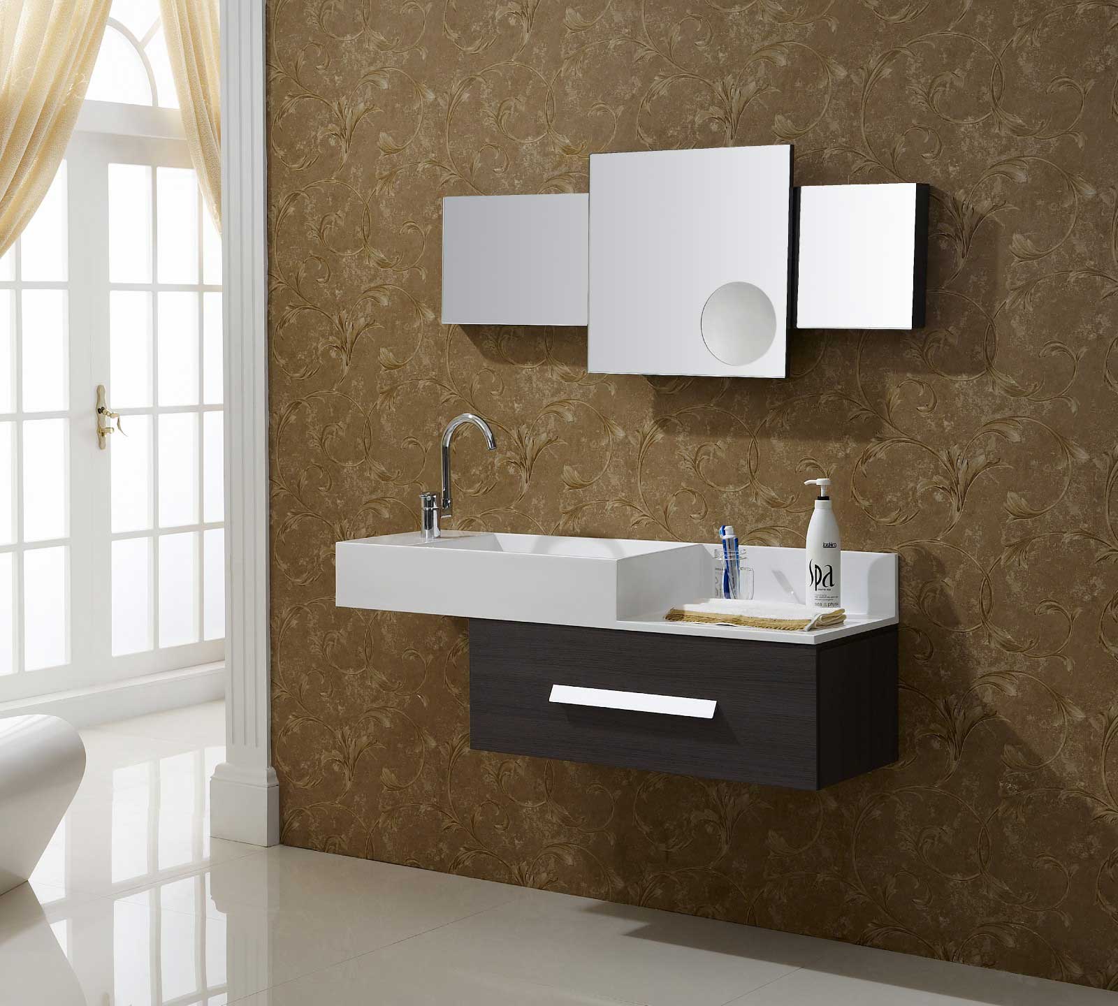 Modern Bathroom Wooden Minimalist Modern Bathroom Vanities Using Wooden Material And White Wash Basin Completed With Small Wall Mirror Ideas Bathroom Modern Bathroom Vanities As Amusing Interior For Futuristic Home