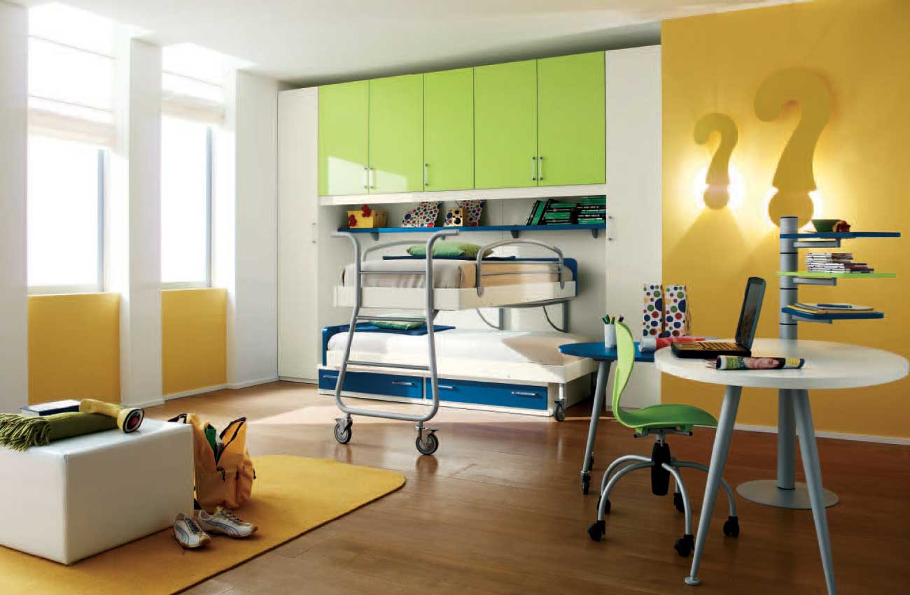 Assorted Color Ideas Modern Assorted Color Kids Room Ideas With Cool Kids Room Furniture Sets With Yellow Wall Kids Room Interior And Small Green Closet Kids Room Plus Round Desk Kids Room Furniture Decoration The Important Aspect Of The Kids Room Ideas