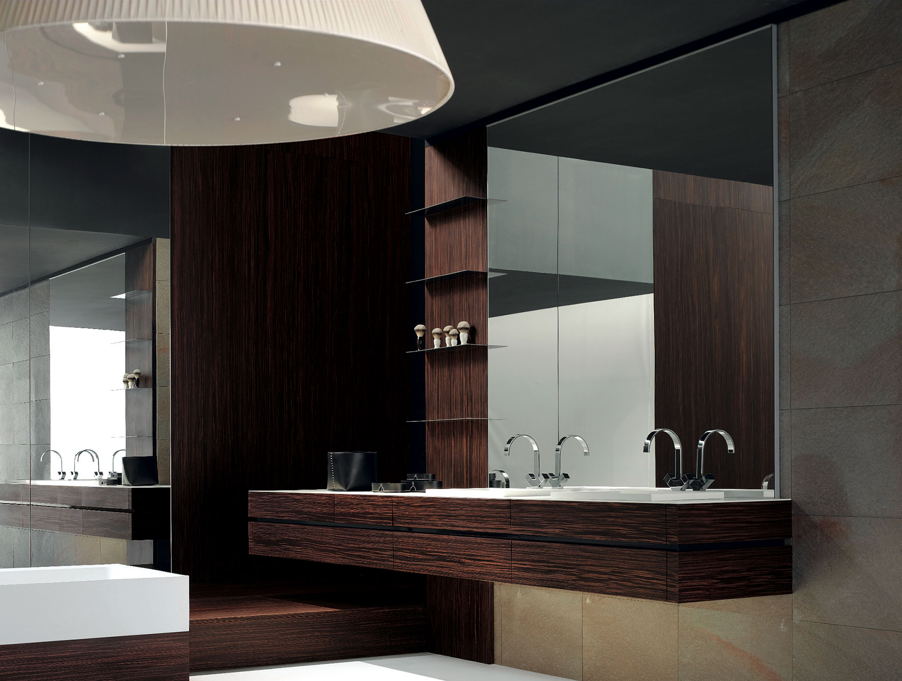 Bathroom Vanities Material Modern Bathroom Vanities Using Wooden Material And Large Wall Mirror Design Completed With Stylish Faucet Design Ideas Bathroom Modern Bathroom Vanities As Amusing Interior For Futuristic Home