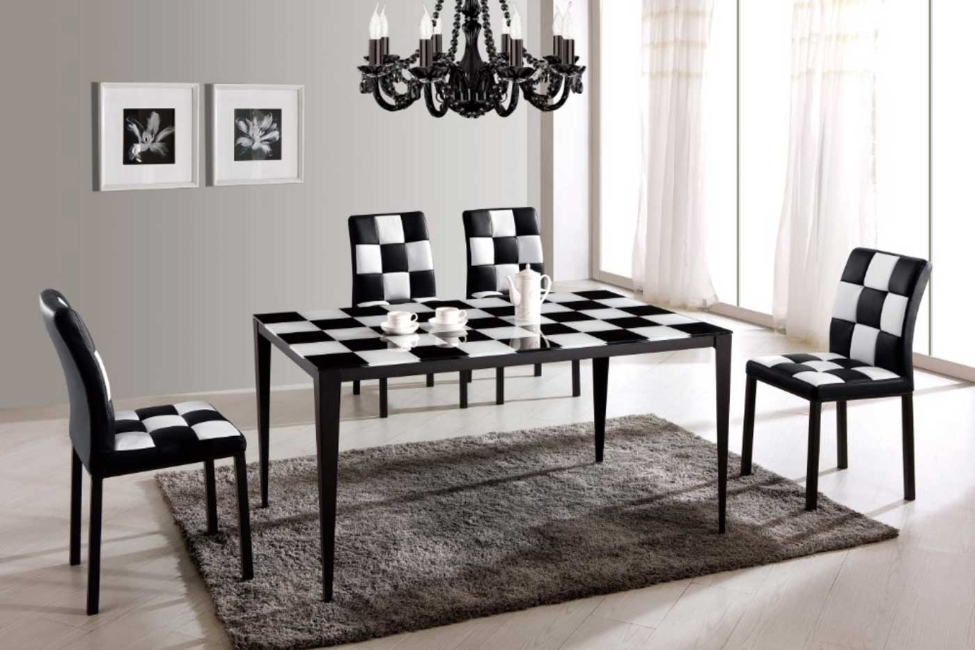 Black And Room Modern Black And White Dining Room Ideas With Stainless Steel Black And White Dinner Table For Small Spaces Design And Charming Grey Fur Rug Idea Also Interesting Traditional Black Chandelier Dining Room The Best Simple Dining Room Ideas