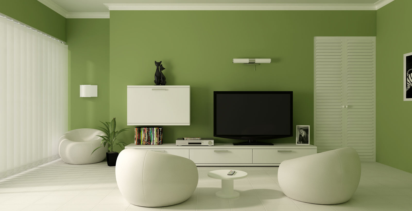 Green Living Interior Modern Green Living Room Design Interior Decorated With White Sofa And White TV Cabinet Made From Wooden Material Living Room Green Living Room That Bringing Nature Right Into Your Home