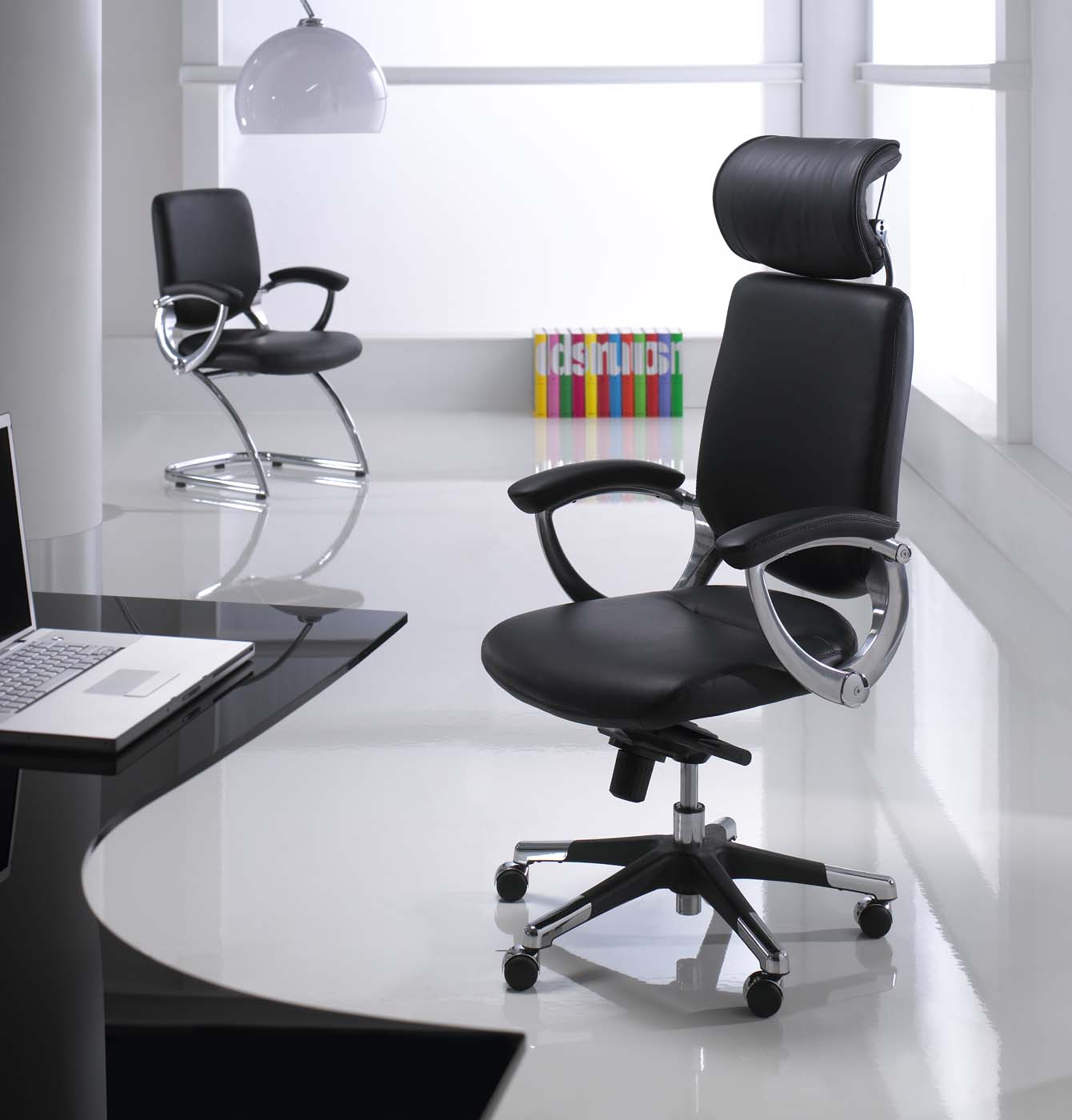 Leather Office Feat Modern Leather Office Chair Design Feat Curved Black Desk And Beautiful Arch Lamp Shade Idea Office  Futuristic Chairs That Will Improve The Interior Designs Of Your Offices 