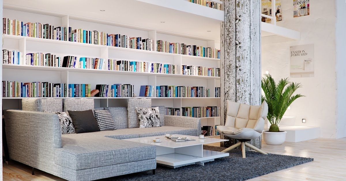 Living Room White Modern Living Room Chair Feats White Coffee Table Also Cute Library Architecture Design And Large L Shaped Sofa Architecture Fetching Home Library For Private Collection