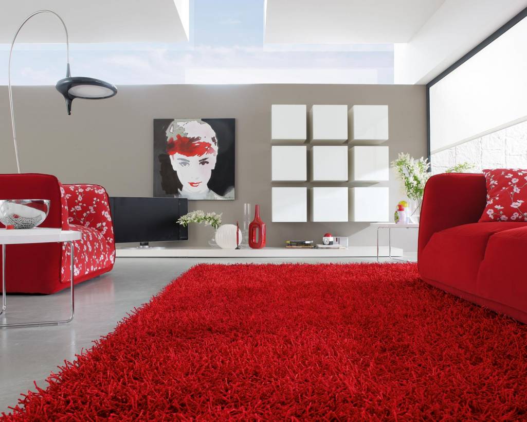 Living Room Decorated Modern Living Room Interior Design Decorated With Terrific Red Sofa And Red Contemporary Area Rugs Design Ideas Interior Design Contemporary Area Rugs With A Patterned Wooly Material To Create A Warm Nuance