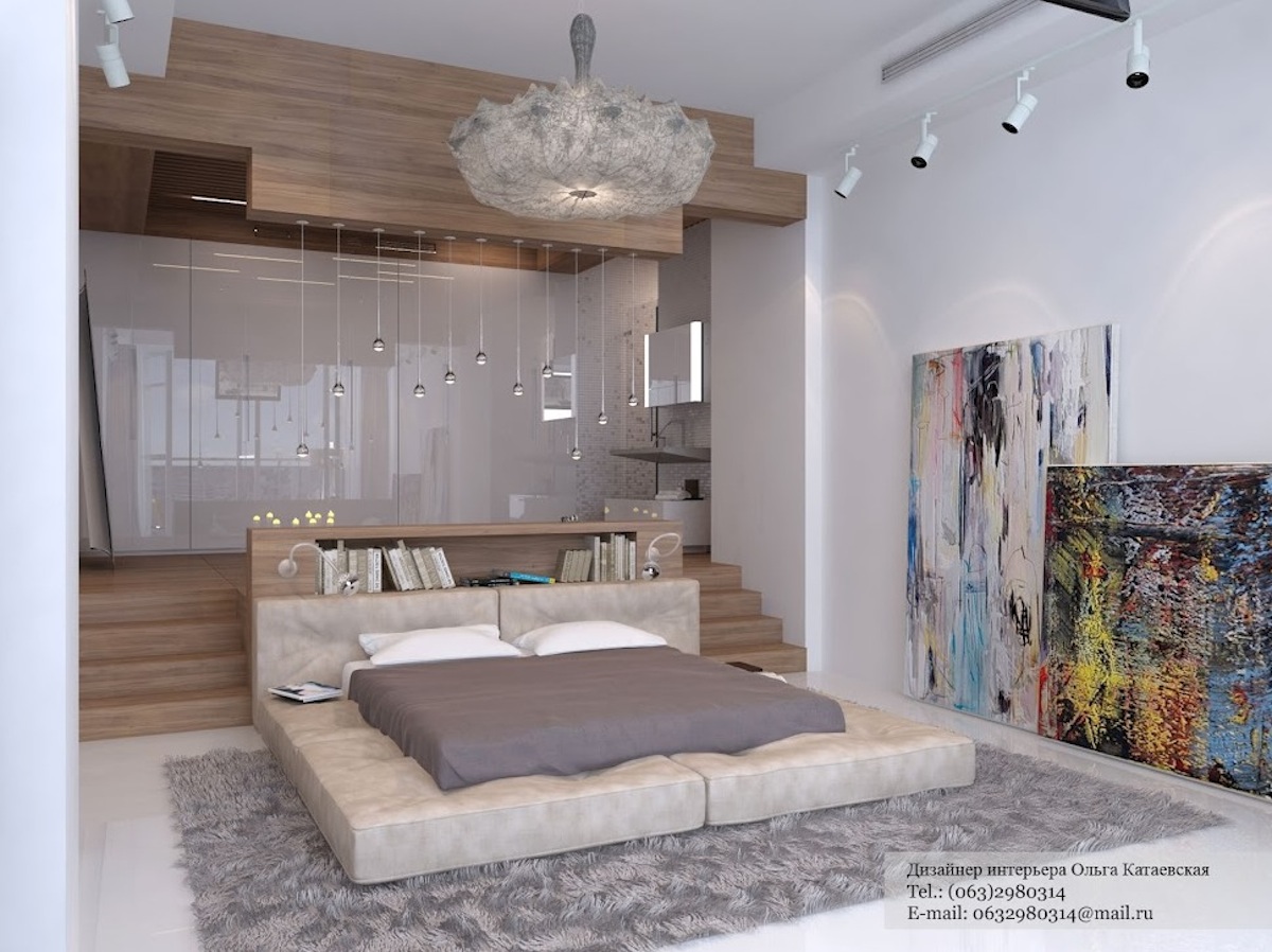 Platform Bed Ceiling Modern Platform Bed With White Ceiling Track Lamps And Abstract Work Art Architecture Luxury Small Home Design With Creative Decoration Layouts