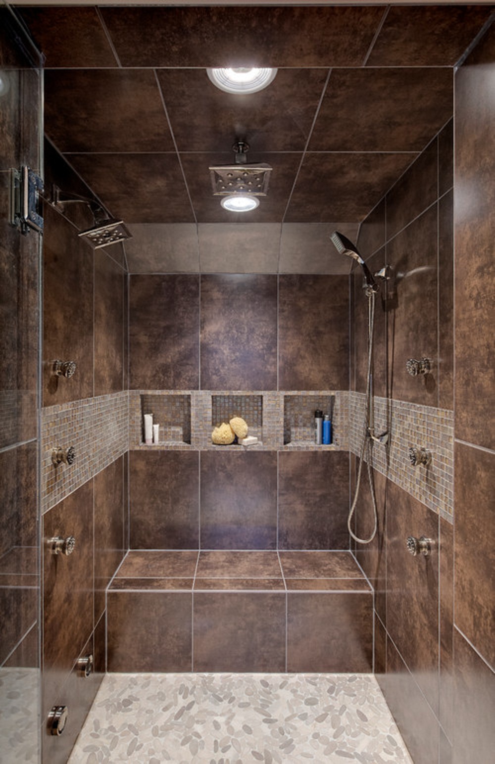 Rain Showerhead Cubical Modern Rain Showerhead In Bathroom Cubical Shower Equipped With Bench And Illuminated With Ceiling Light  Bathroom  Smart Ideas To Enhance Small Bathroom Shower 