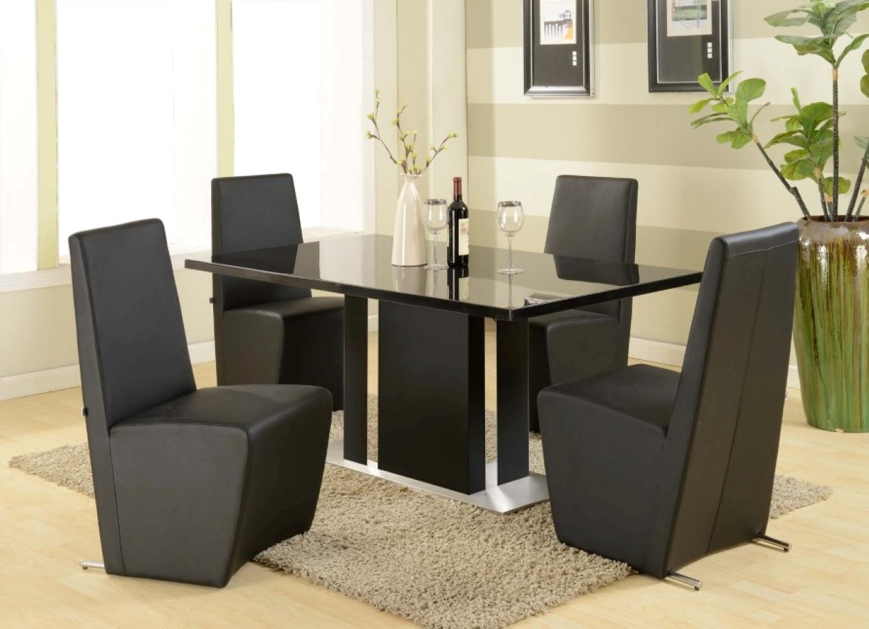 Rectangle Dining Glass Modern Rectangle Dining Table With Glass Top Design Plus Cozy Area Rug Idea And Black Leather Chairs  Dining Room  Revamping Your Dining Room Sense Through Vogue Modern Tables 