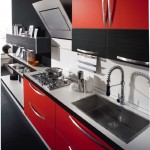 Red Kitchen And Modern Red Kitchen Cabinets Design And Great Sink Faucet Idea Feat Wall Mounted Exhaust Hood Kitchen  Create Incredible Kitchen With Red Kitchen Cabinet 
