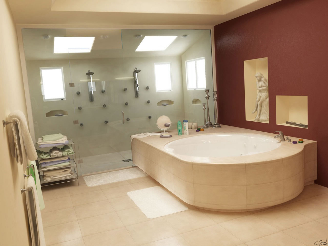 Round Design Also Modern Round Design Spacious Bathtub Also Minimalist Brown Bathroom Wall Color Along With Smoothing Bathroom Ceramic Flooring Design Together With Modern Bathroom Light Fixtures Design Ideas Bathroom 16 Bathroom Light Fixtures To Inspire Your Bathroom Makeover