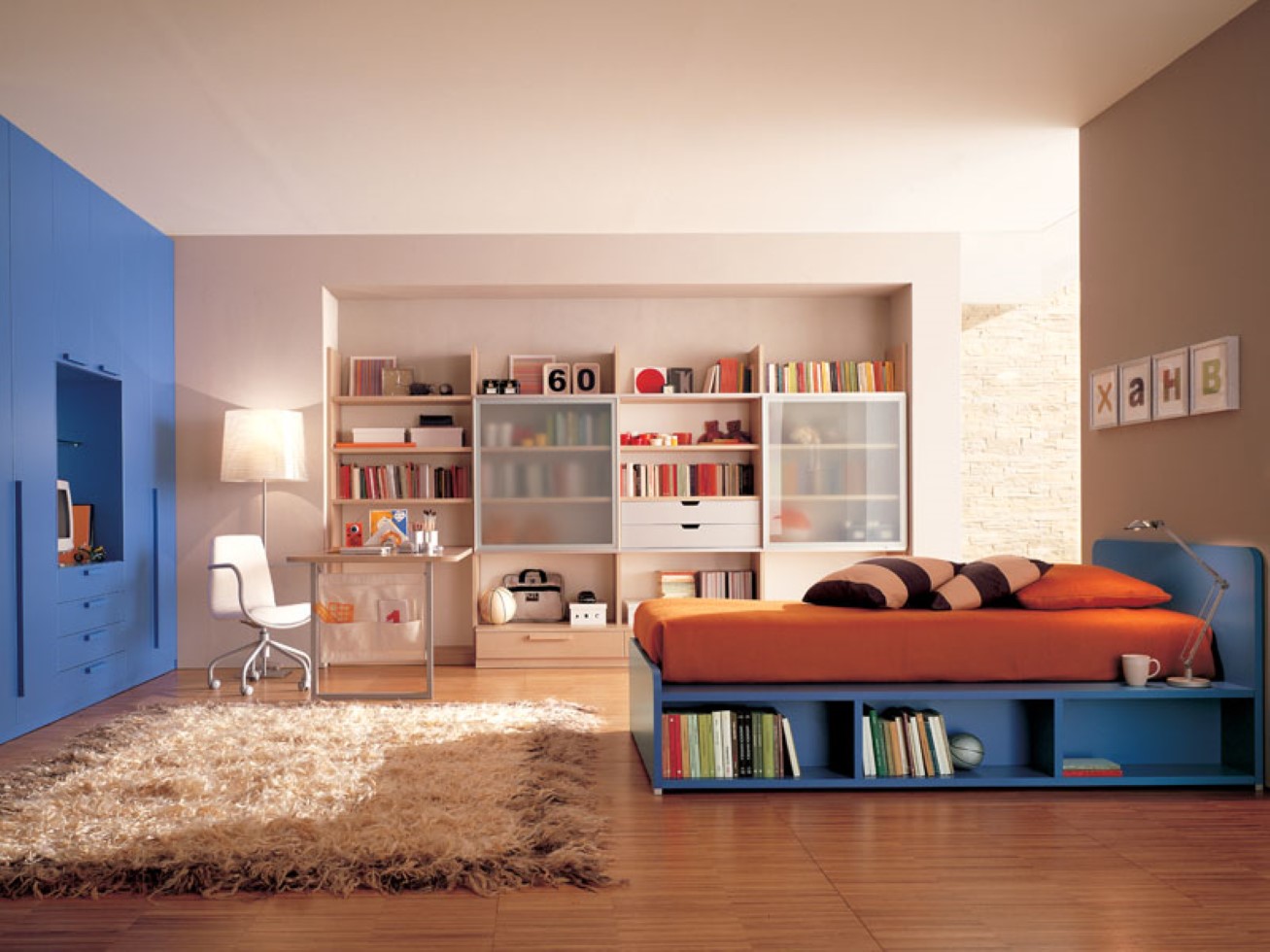 Teen Room With Modern Teen Room Decorating Ideas With Large Blue Wall Unit And Stylish Built In Bookcase Bedroom Teen Bedroom Decoration With Awesome Look