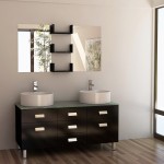 Tiered Wall Frameless Modern Tiered Wall Shelves Plus Frameless Mirror Idea Also Dark Laminate Floor Feat Trendy Black Bathroom Vanity And Round Sinks Bathroom  Bathroom Vanities And Sinks To Enhance Your Bathroom Style 