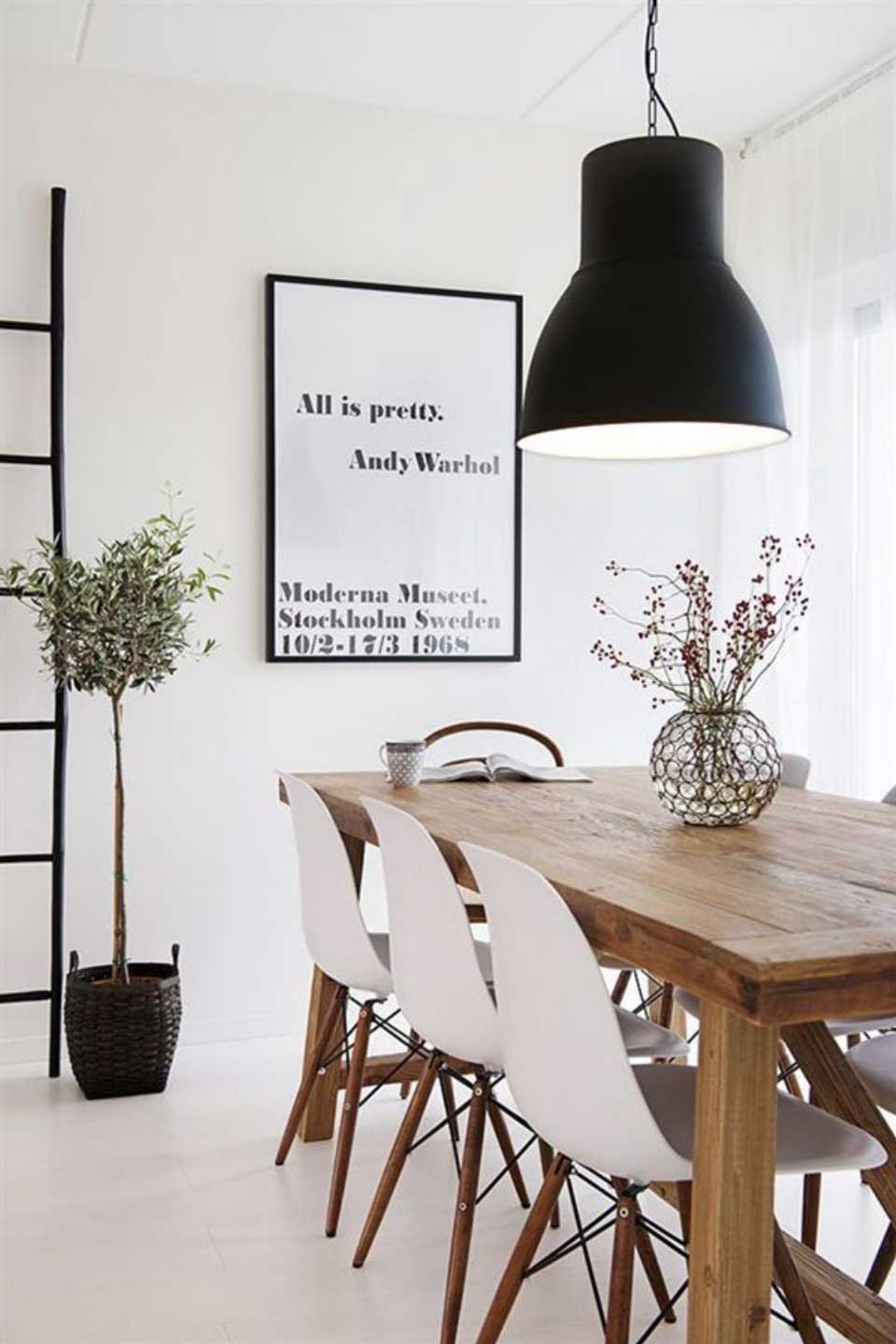 White Black Ideas Modern White Black Dining Room Ideas For Small Space And Rustic Expanding Teak Wooden Dining Table Design And Futuristic Black Hanging Lamp Idea Also White Wall Paint Colors Dining Room The Best Simple Dining Room Ideas