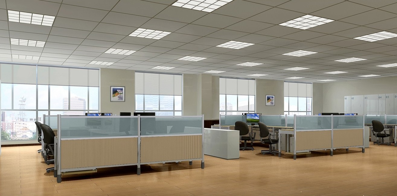 White Office Natty Modern White Office Room With Natty Cubical Desk Set Under Decorative Ceiling Tile Plus Xenon Lighting Decoration  Decorative Ceiling Tiles Present Gorgeous Ceiling 