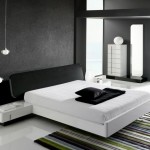 Black White With Monochromatic Black White Bedroom Interior With Hanging Bulb Lighting And Modern Platform Bedding Sets Above Striped Rug Ideas Bedroom 23 Marvelous Black And White Bedroom Design Full Of Personality