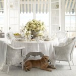 White Dining Beach Monochromatic White Dining Room With Beach Atmosphere Idea Focused On Romantic Round Dining Table And Rattan Chairs Set In Front Of French Doors Dining Room Cozy Rattan Dining Chairs For Classic Dining Room
