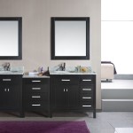 Double Sink With Natty Double Sink Vanity London With Square Mirrors And Purple Shag Rug Bathroom Double Sink Vanity Application For Spacious Bathroom Design