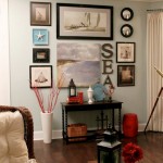 Living Space Photo Nautical Living Space Present Sea Photo Collage Rattan Armchair Plus Lantern Decoration On Coffee Table Decoration  Having Fun Interior Convenience After Applying Creative Photo Collage Ideas 