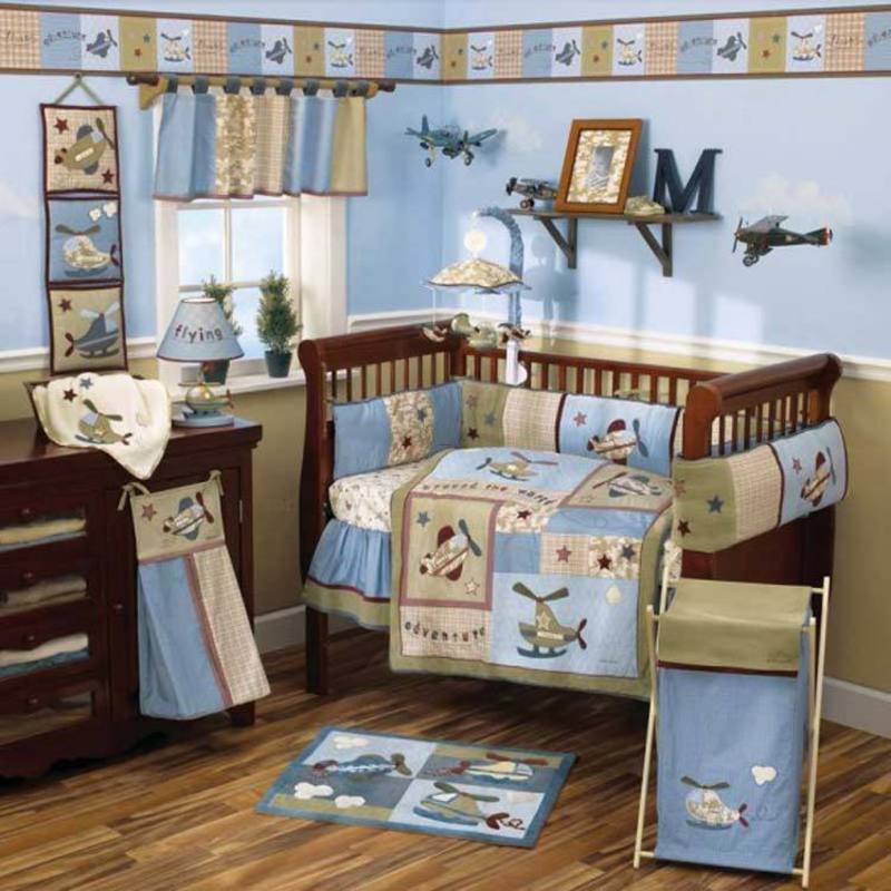 Brown Wainscoting Blue Nice Brown Wainscoting And Light Blue Wall Design Combined With Airplane Baby Nursery Bedding Sets Kids Room Beautiful And Comfortable Bedding Sets For Baby Nursery Crib