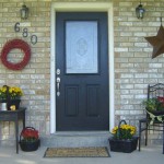Outdoor Fall Yellow Nice Outdoor Fall Decor With Yellow And Red Flowers Plus Cool Wood Entry Door With Black Color Idea Exterior Creating Wooden Entry Doors With Beautiful Views