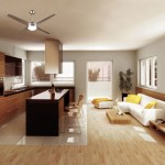 Living And Interior Open Living And Kitchen Design Interior Decorated With Modern Ceiling Fans Using Modern Furniture And Wooden Flooring Decoration Modern Ceiling Fans In Contemporary Style