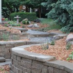 Area Decorated Wall Outdoor Area Decorated With Retaining Wall Design Completed With Small Water Fountain And Green Garden Decoration Ideas Inspiration Garden Retaining Wall Design To Create Beautiful Natural Landscaping Idea In The Yard