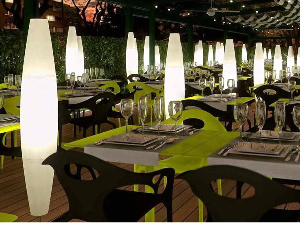 Restaurant Consept Furniture Outdoor Restaurant Concept With Minimalist Furniture Completed With Modern Outdoor Lighting Design Ideas For Inspiration Outdoor Charming Outdoor Living Spaces For Your Modern Dwelling