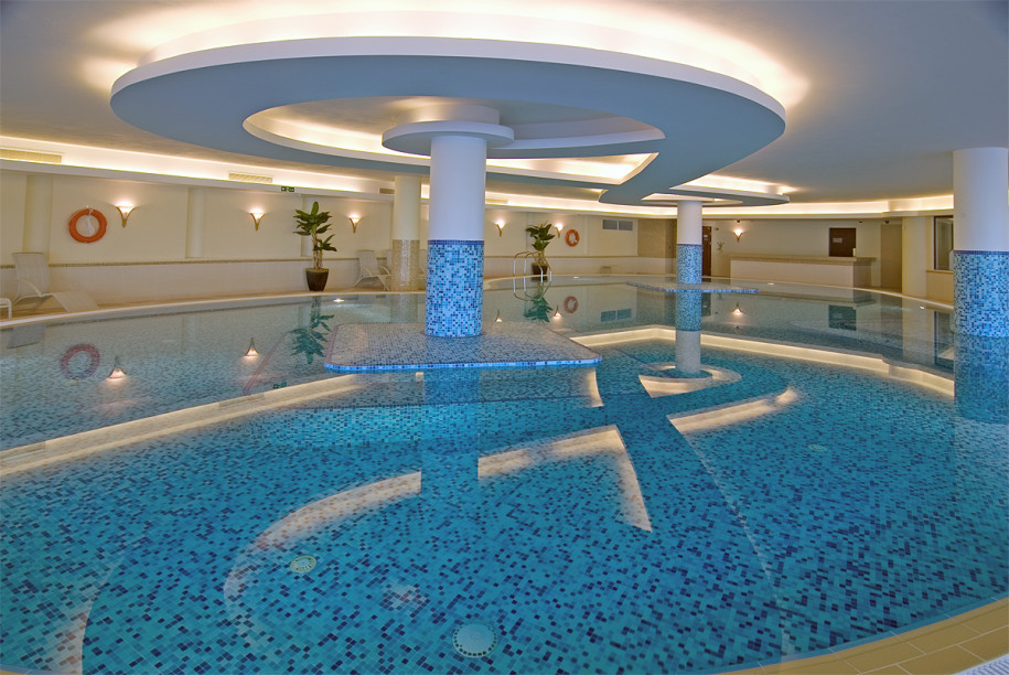 Circular Indoor With Outstanding Circular Indoor Swimming Pool With Blue Mosaic Tile Idea Plus Unusual Ceiling Design And Little Wall Sconces  Modern Home Design With Indoor Swimming Pool 
