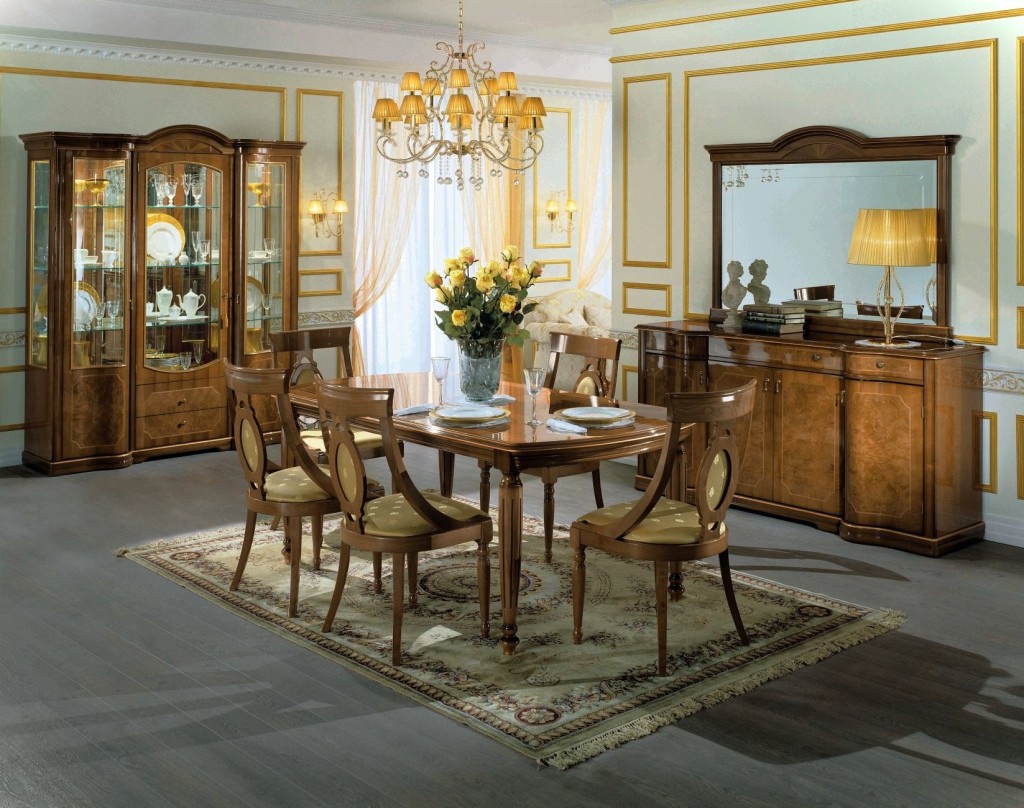 Mediterranean Dining With Outstanding Mediterranean Dining Room Ideas With Dining Table And Chairs On Rug Furnished By Chandelier Of Dining Room Lighting And Completed With Table Lamp On Drawers Dining Room Choosing Well Matched Modern Dining Room Lighting And Elegant Outlook