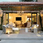 Design For As Patio Design For Family Room As Outdoor Living Spaces Ideas With Chairs For Four People On The Rug Area White Marble Floored And A Chandelier Outdoor Charming Outdoor Living Spaces For Your Modern Dwelling