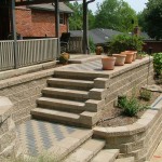 Space Decorated Wall Patio Space Decorated With Retaining Wall Design Completed With Small Staircase And Green Container Garden Ideas Garden Retaining Wall Design To Create Beautiful Natural Landscaping Idea In The Yard