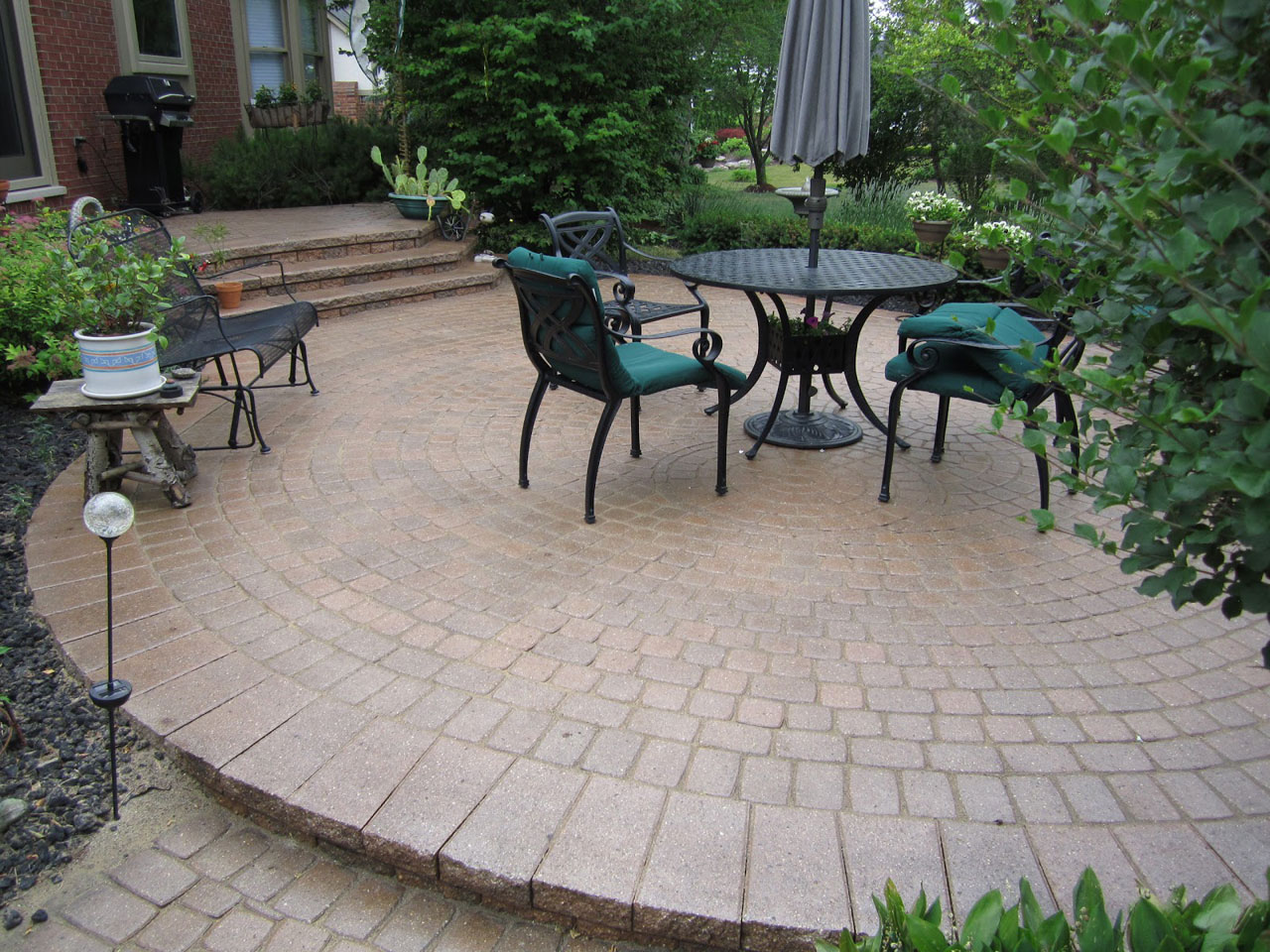 Patio Ideas Design Paver Patio Ideas With Traditional Design Completed With Outdoor Patio Furniture Using Umbrella Design Ideas Backyard Paver Patio Ideas For Enchanting Backyard