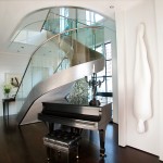 With Ottoman Spiral Piano With Ottoman Chair Under Spiral Staircase With Glass Railings White Interior Color Decorating Ideas Plus Hardwood Floor Tiles Architecture Sophisticated Five-Story Penthouse With Luxurious Interiors
