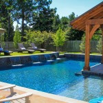 Landscaping Ideas Pool Pool Landscaping Ideas For Backyard Pool Design With Green Grassed Backyard Marble Floored Patio And Wooden Floor Side Backyard Appealing Backyard Pool Designs For Contemporary Residences