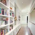 Lighting And Bookshelves Recessed Lighting And Amazing Wall Bookshelves Plus Bottom Cabinets For Hallway Decorating Idea Feat Dark Wood Floor Design Decoration  Hallway Decorating Ideas For Modern Housing 