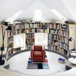 Armchair Feats Wall Red Armchair Feats Sophisticated Curved Wall Bookcase With Small Window Bench Seat Plus Picture Of Modern Library Architecture Design Architecture Fetching Home Library For Private Collection