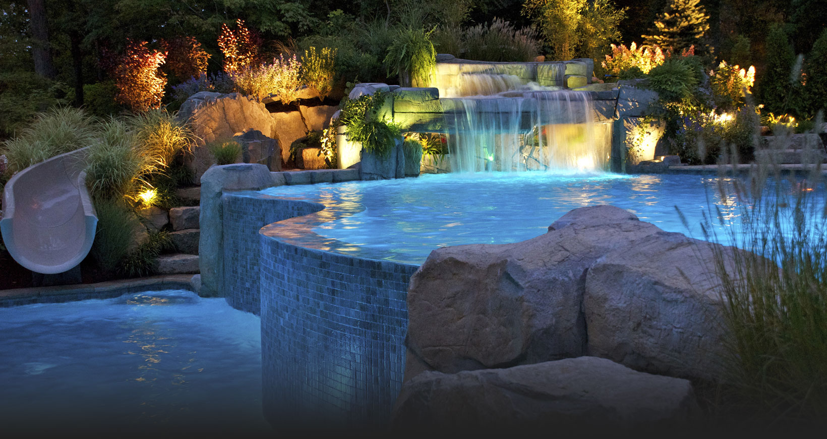 Backyard Pool And Remarkable Backyard Pool With Waterfall And Slide Design Feat Magnificent Rock Garden Idea Backyard  Naturalist House In Backyard Pool Ideas 